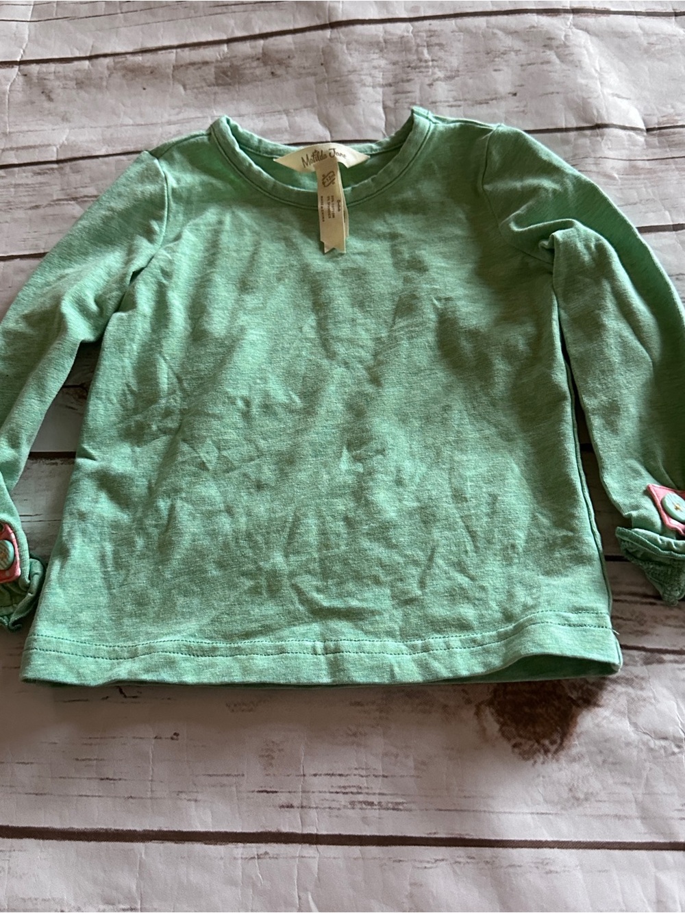 Matilda Jane green shirt with button details, vguc size 6-12 months